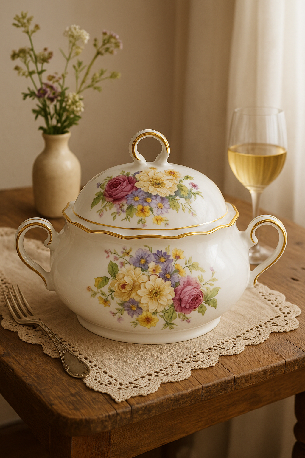 Service vaisselle porcelaine fine style floral personnalisable - vue 3 sur 3