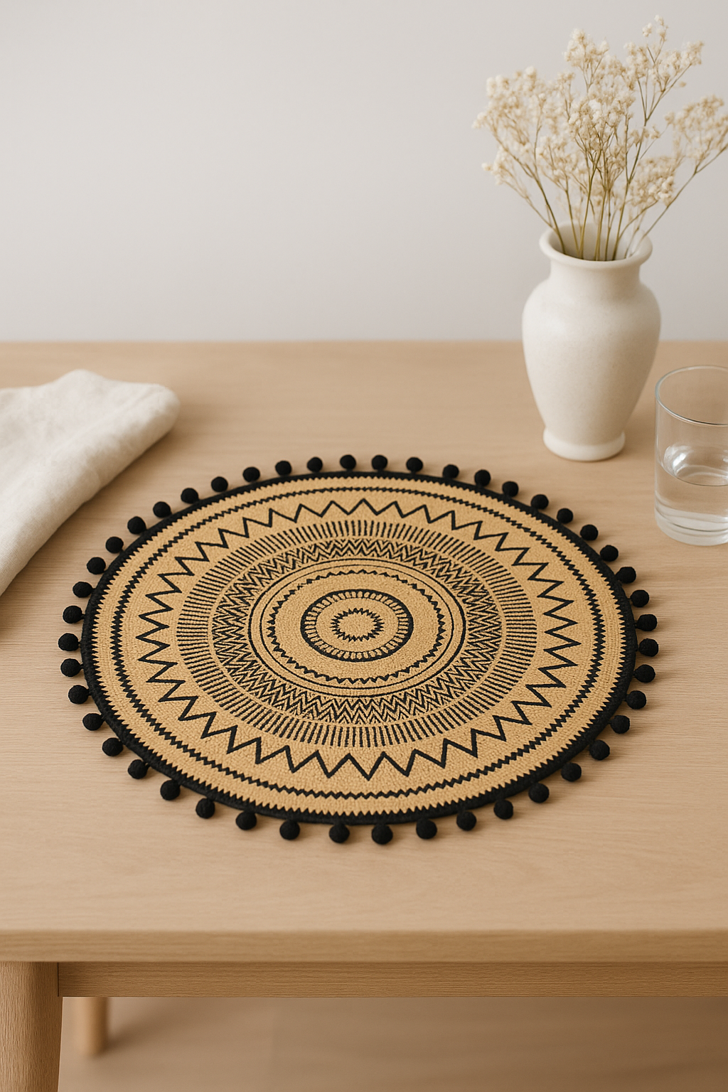 Set de table bambou tressé pompons style champêtre - vue 3 sur 2