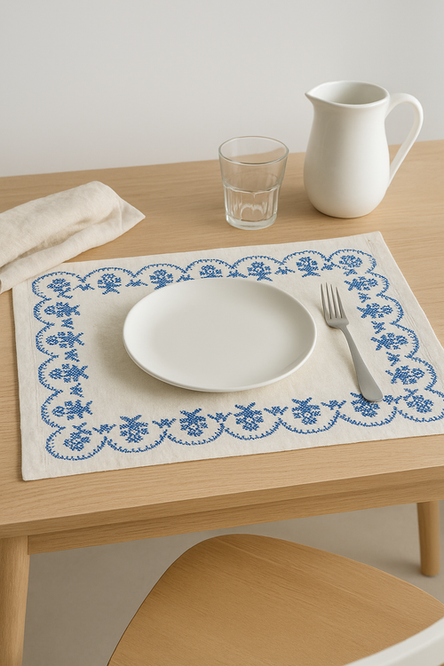 Set de table coton brodé rétro style champêtre