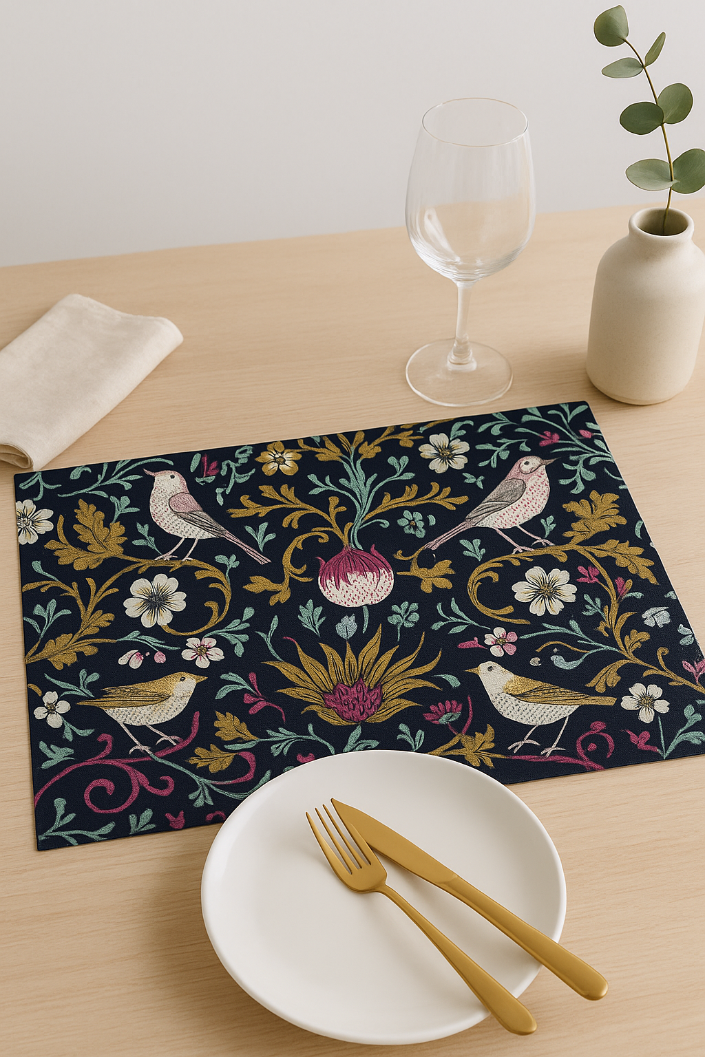 Set de table oiseaux style william morris vintage