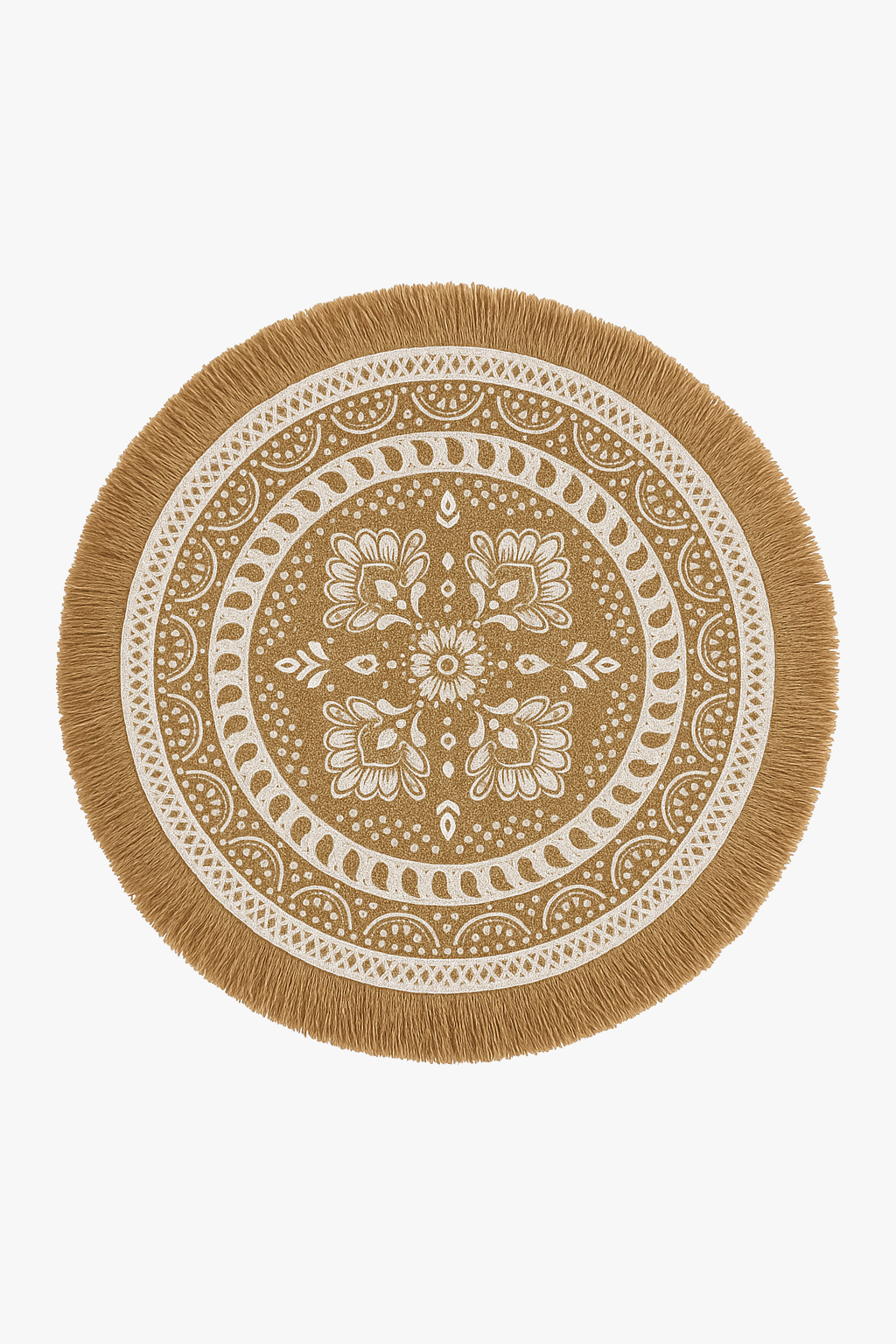 Set de table rond bohème tissé pompons jute