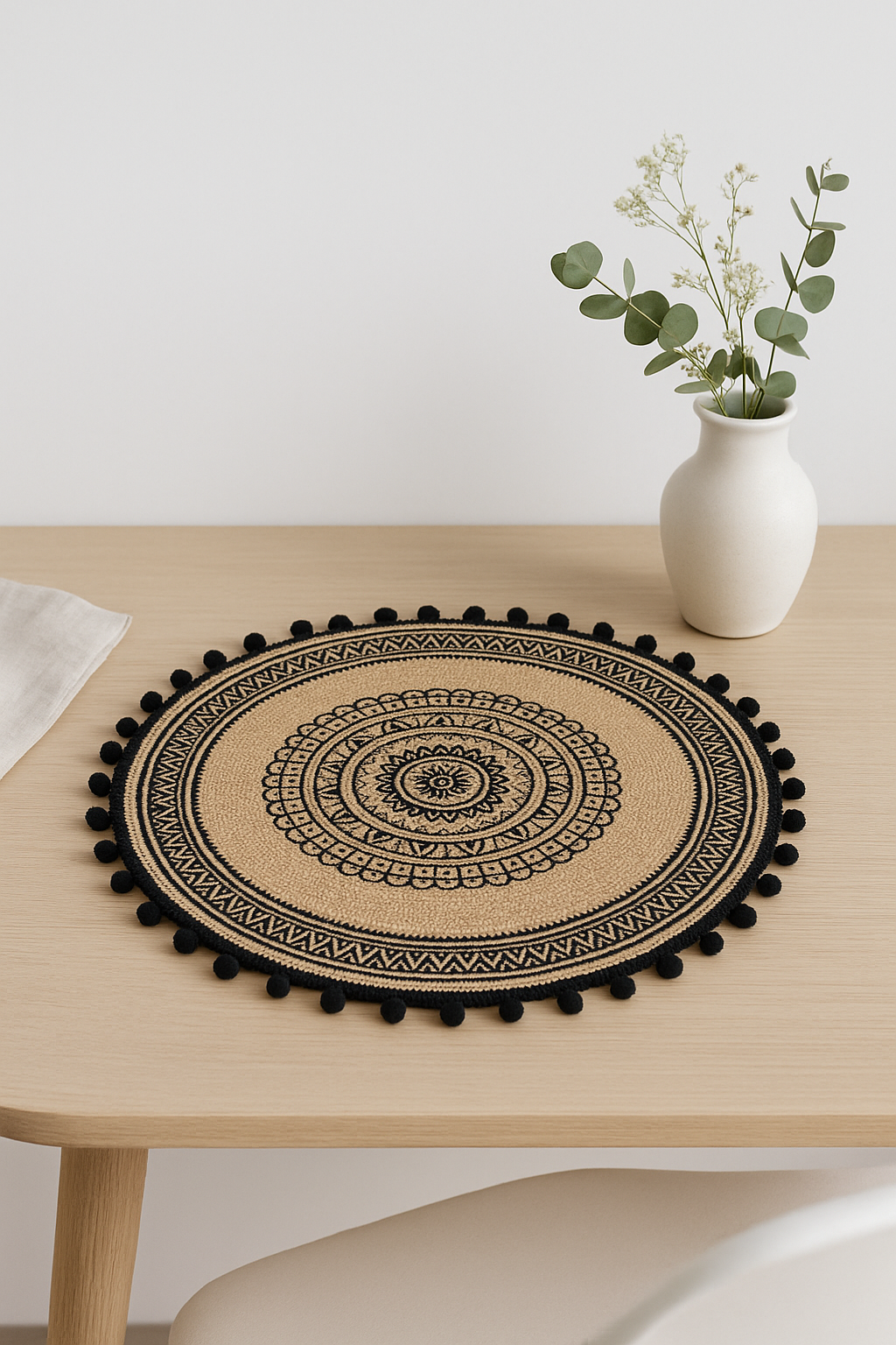 Set de table tissé style champêtre avec pompons - vue 3 sur 2