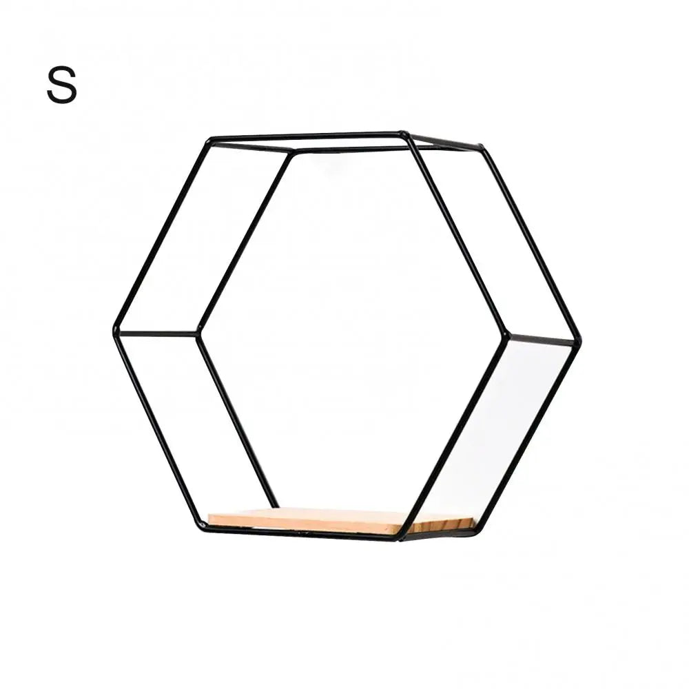 support de rangement en métal et bois étagère flottante hexagonale décorative