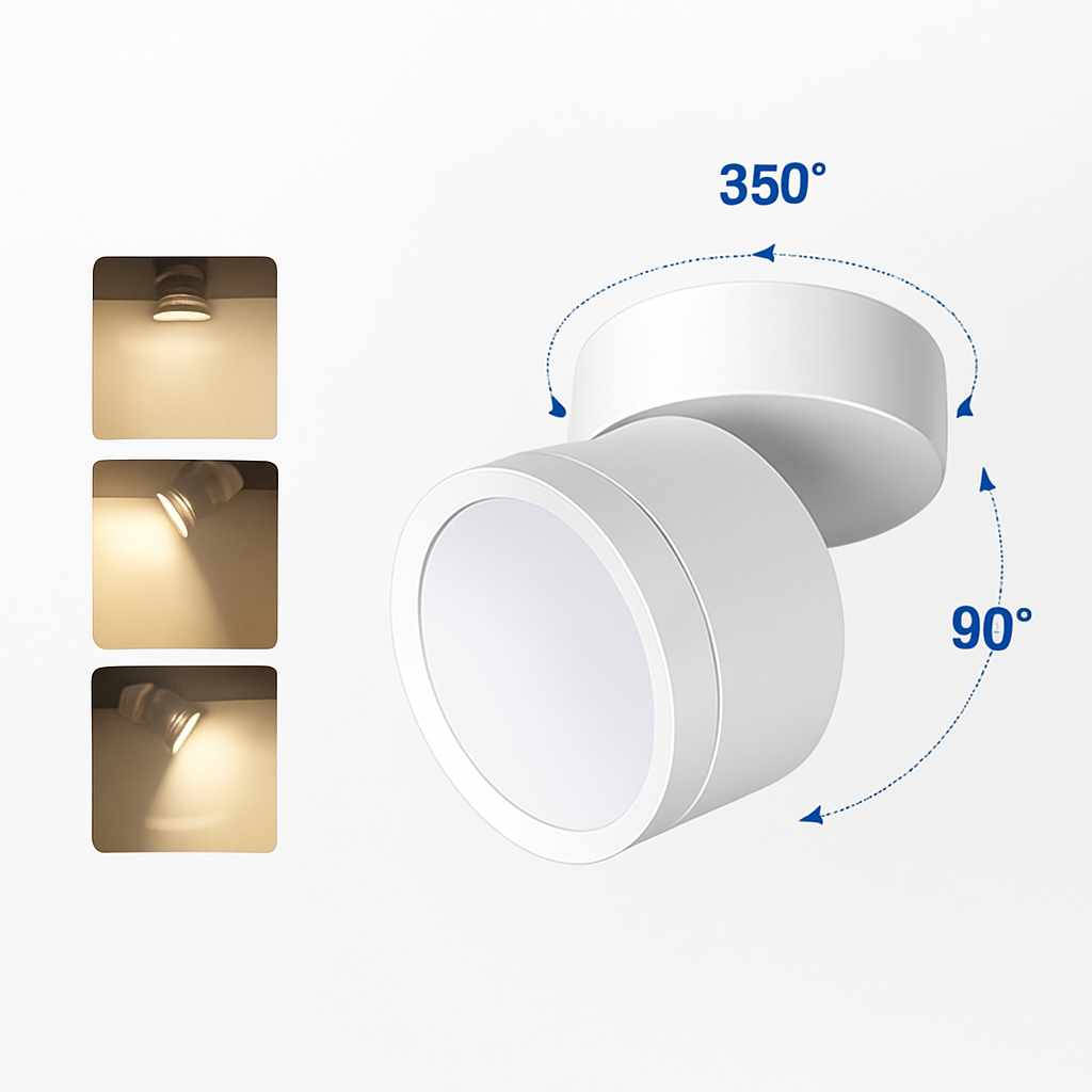 Surface mounted LED ceiling light tube light 7W 9W 12W 15W rotatable adjustable angle LED spotlight, indoor lighting AC220V 110V - vue 5 sur 8