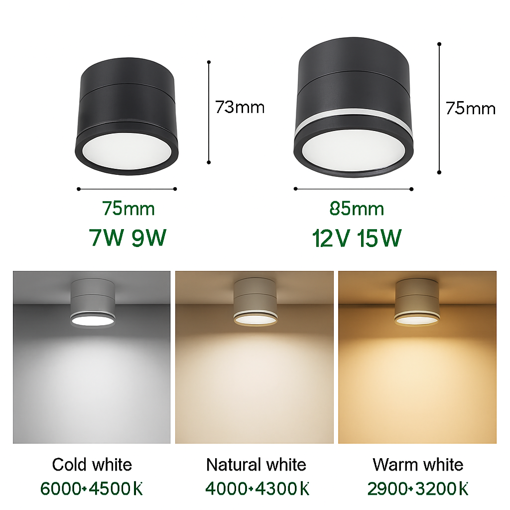 Surface mounted LED ceiling light tube light 7W 9W 12W 15W rotatable adjustable angle LED spotlight, indoor lighting AC220V 110V - vue 6 sur 8