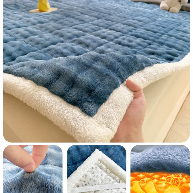 Surmatelas chaud en velours pour lit double antidérapant et pliable