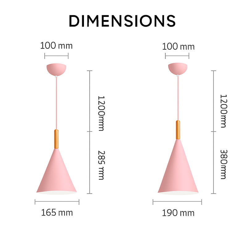 Suspension conique en métal coloré et tige en bois Bar