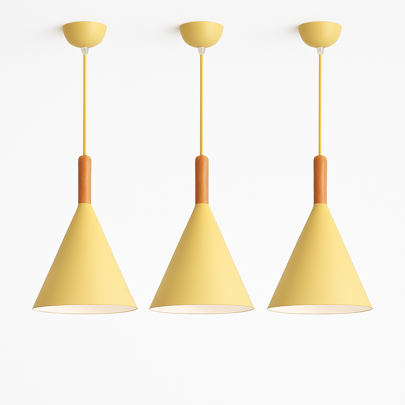 Suspension conique en métal coloré et tige en bois Bar