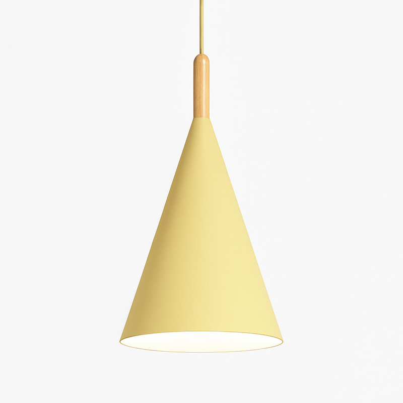 Suspension conique en métal coloré et tige en bois Bar