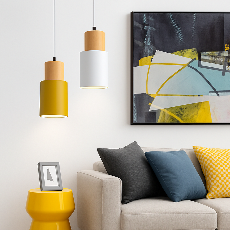 Suspension cylindrique en bois et métal de couleur Wood