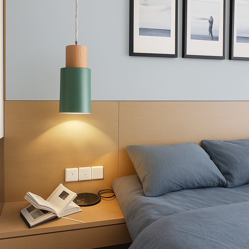 Suspension cylindrique en bois et métal de couleur Wood