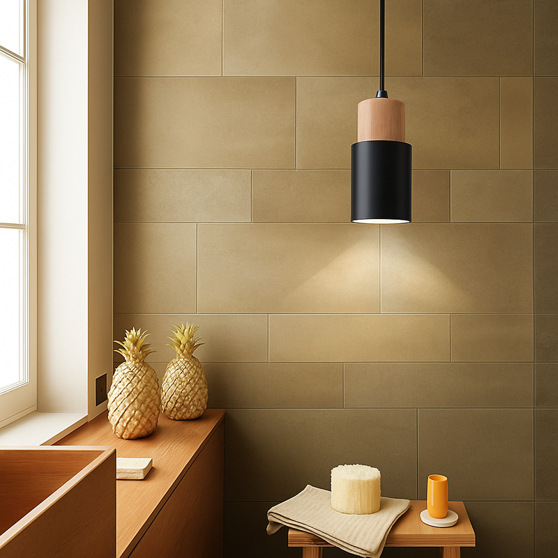 Suspension cylindrique en bois et métal de couleur Wood