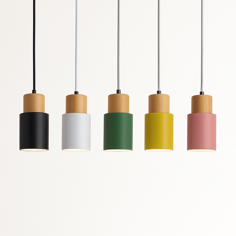 Suspension cylindrique en bois et métal de couleur Wood