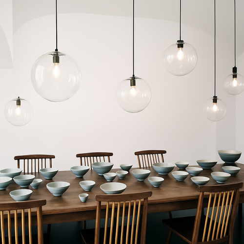 Suspension design boule en verre à LED rose gold ou noire