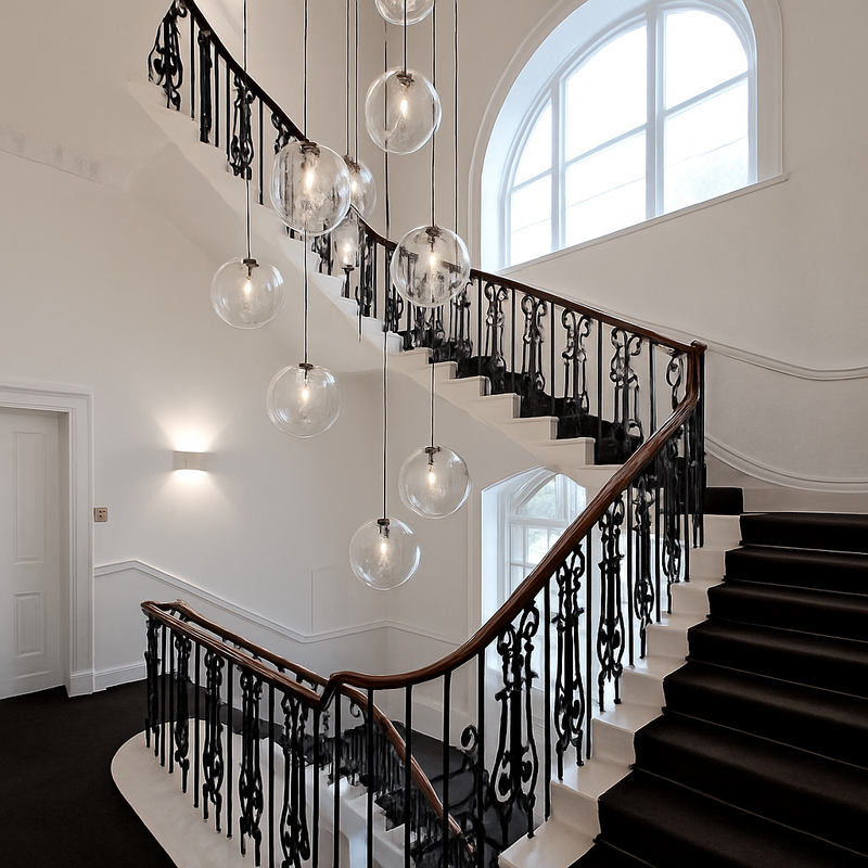 Suspension design boule en verre à LED rose gold ou noire