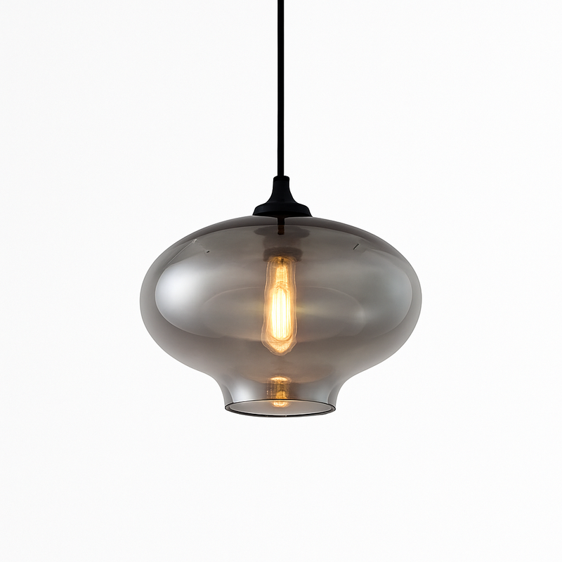 Suspension design LED aux formes arrondies en verre avec ampoule industrielle