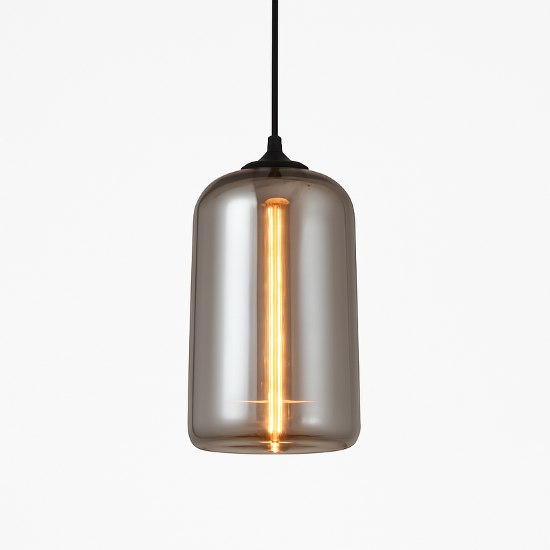 Suspension design LED aux formes arrondies en verre avec ampoule industrielle