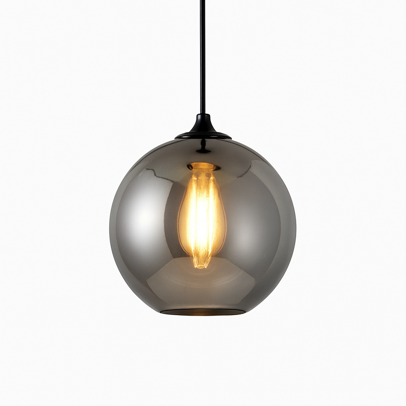 Suspension design LED aux formes arrondies en verre avec ampoule industrielle