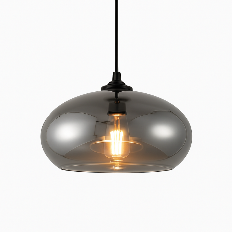 Suspension design LED aux formes arrondies en verre avec ampoule industrielle