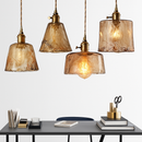Suspension design à LED avec abat-jour en verre ambré Rétro