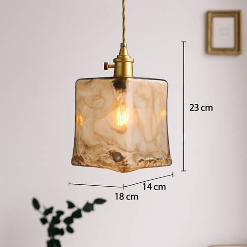 Suspension design à LED avec abat-jour en verre ambré Rétro