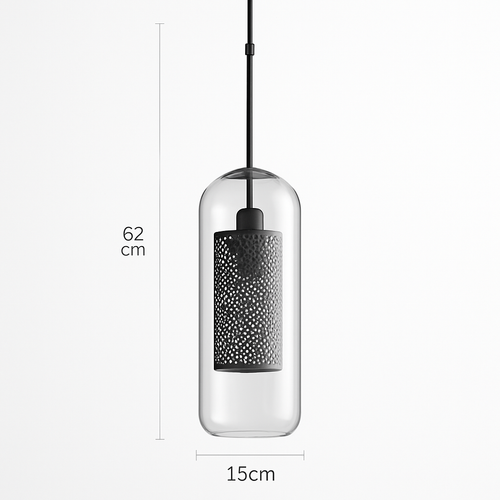 Suspension design LED avec abat-jour industriel et boule en verre Loft