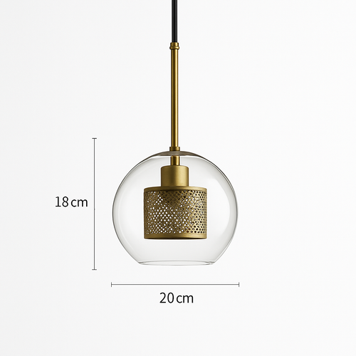 Suspension design LED avec abat-jour industriel et boule en verre Loft