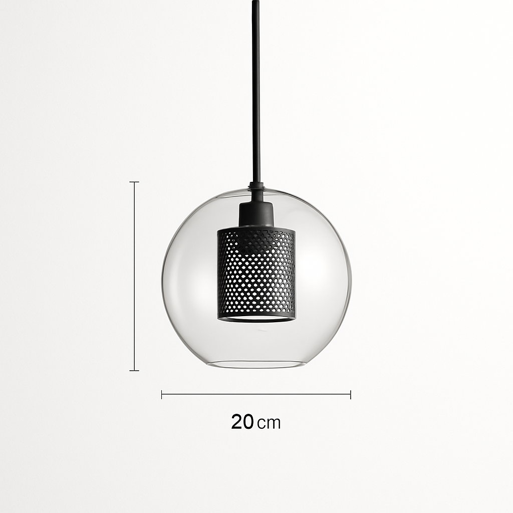 Suspension design LED avec abat-jour industriel et boule en verre Loft - vue 19 sur 19