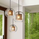 Suspension design LED avec abat-jour industriel et boule en verre Loft