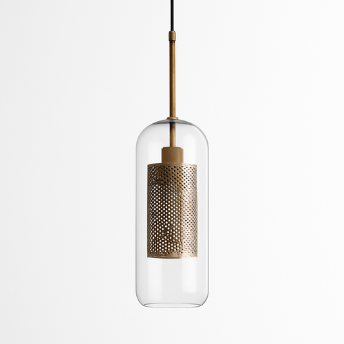 Suspension design LED avec abat-jour industriel et boule en verre Loft