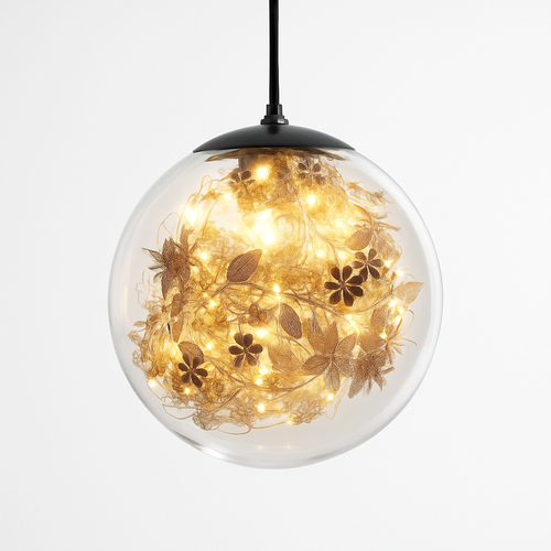 Suspension design LED boule en verre avec feuilles chromées intérieur