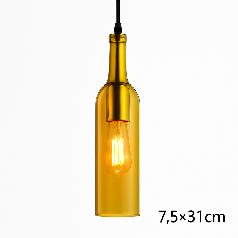 Suspension design à LED en forme de bouteille en verre de couleur