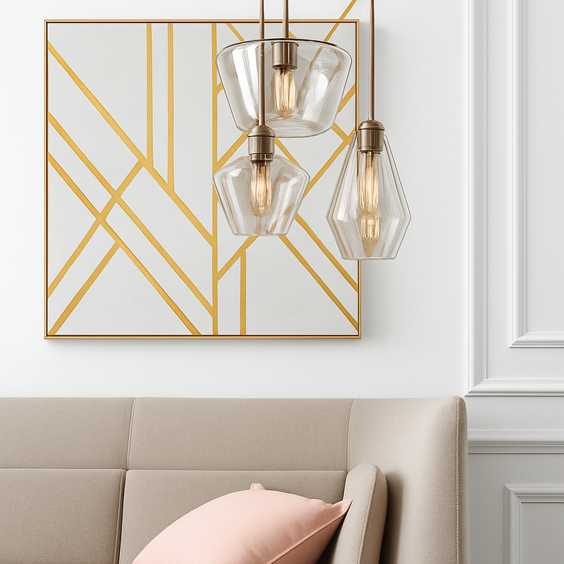 Suspension design à LED en métal et verre de plusieurs formes