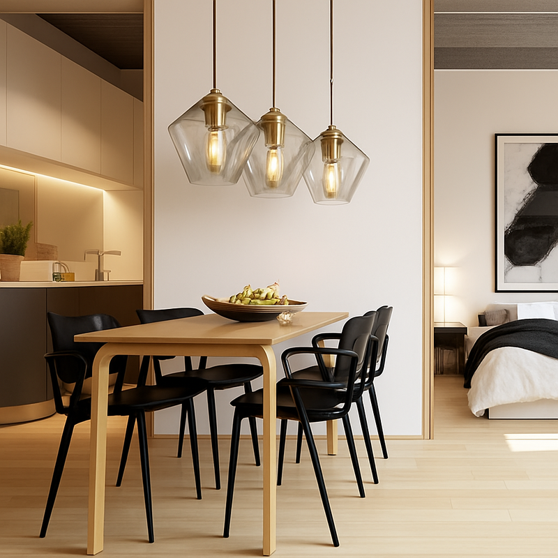 Suspension design à LED en métal et verre de plusieurs formes