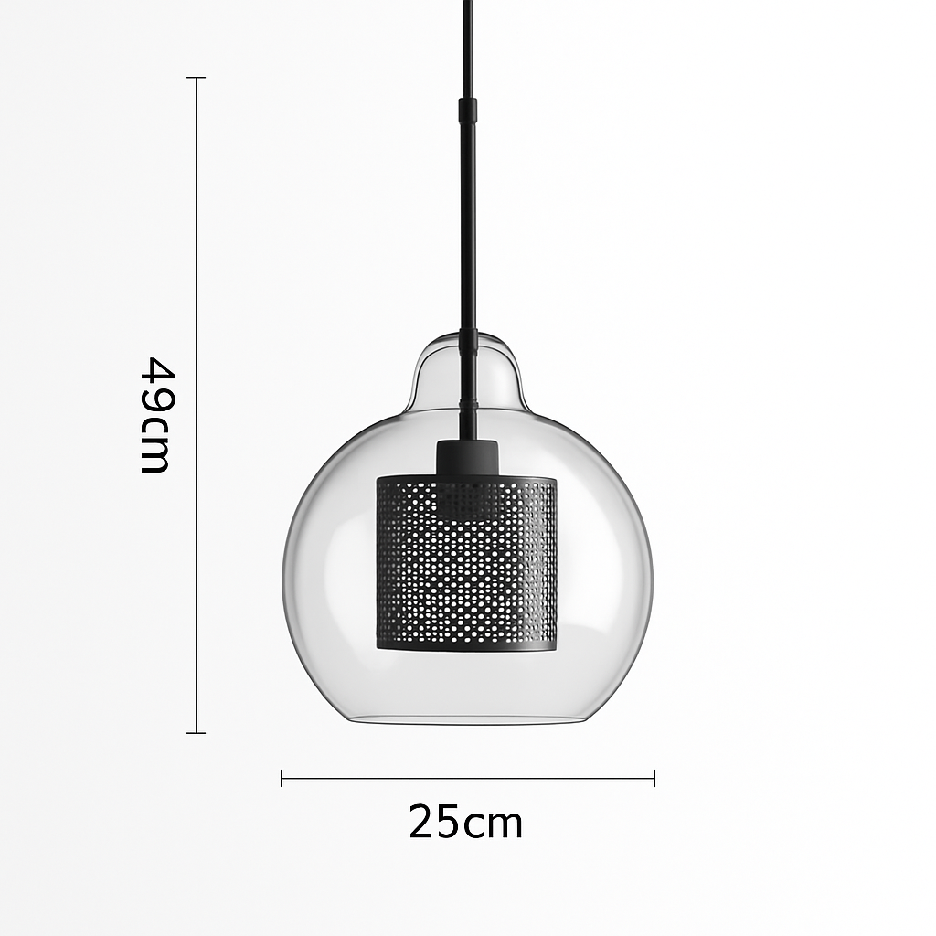 Suspension design LED en verre avec lampe doré - vue 11 sur 18
