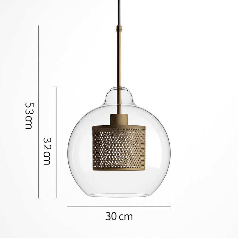Suspension design LED en verre avec lampe doré