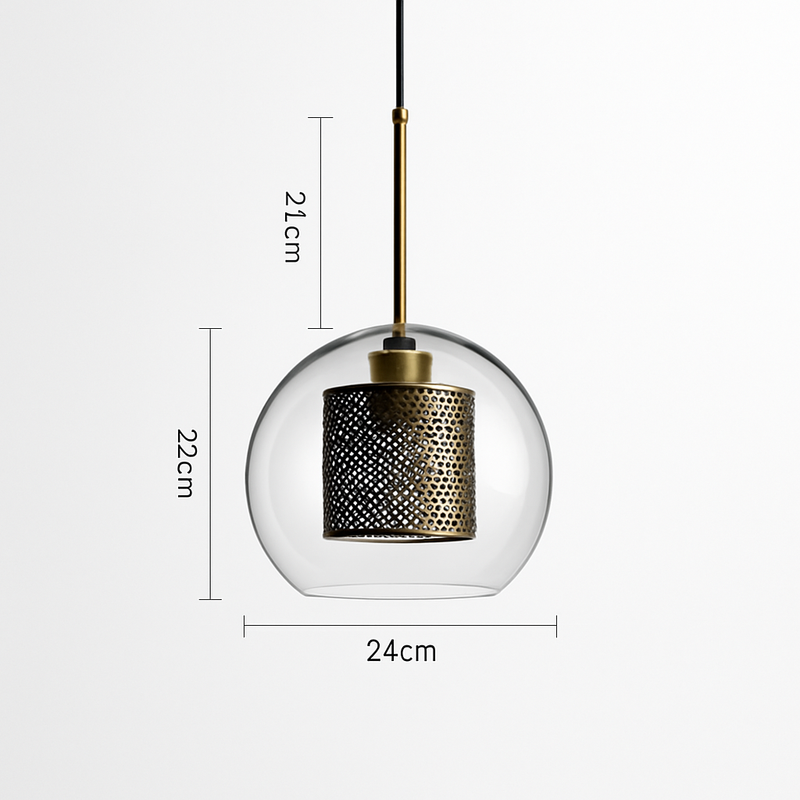 Suspension design LED en verre avec lampe doré