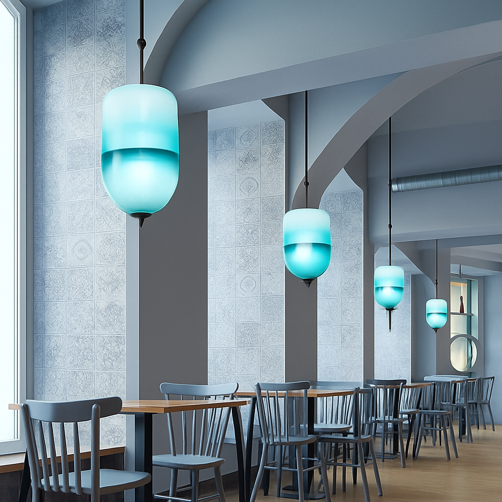 Suspension design LED en verre bleu de plusieurs formes - vue 4 sur 15