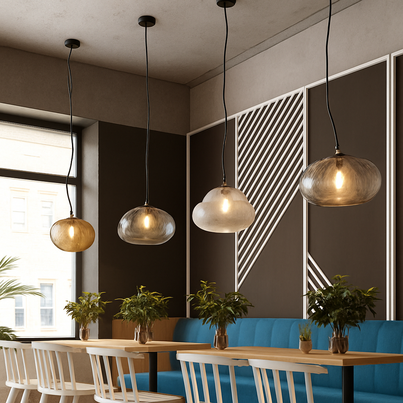 Suspension design à LED en verre soufflé style hang