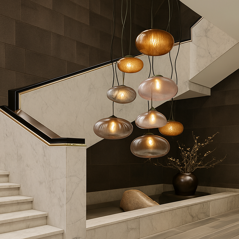 Suspension design à LED en verre soufflé style hang