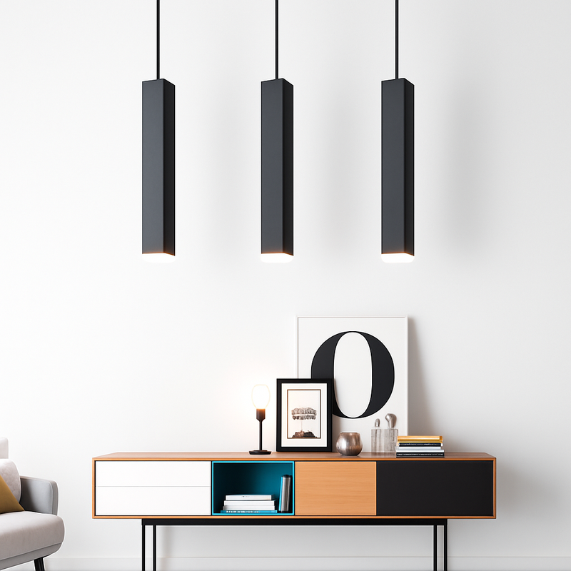 Suspension design LED rectangulaire (noir ou blanc)