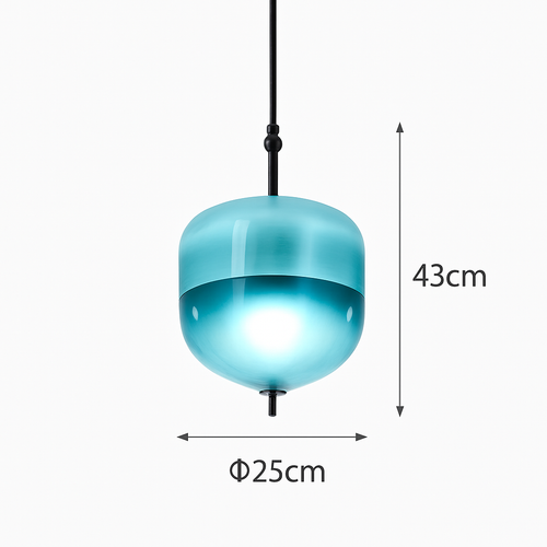 Suspension design moderne en verre en forme de goutte bleue