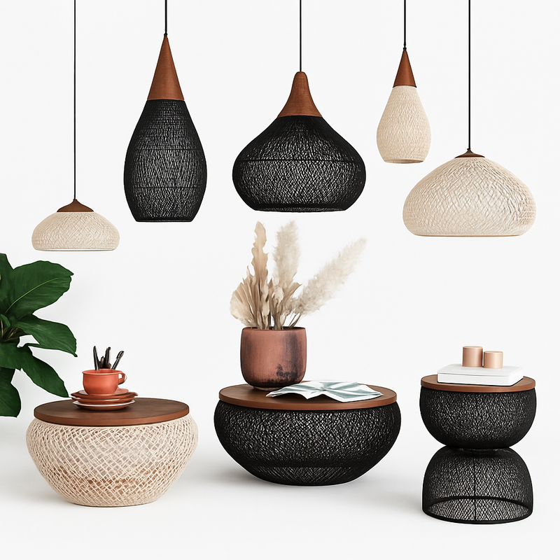 Suspension design Vintage en rotin fait à la main