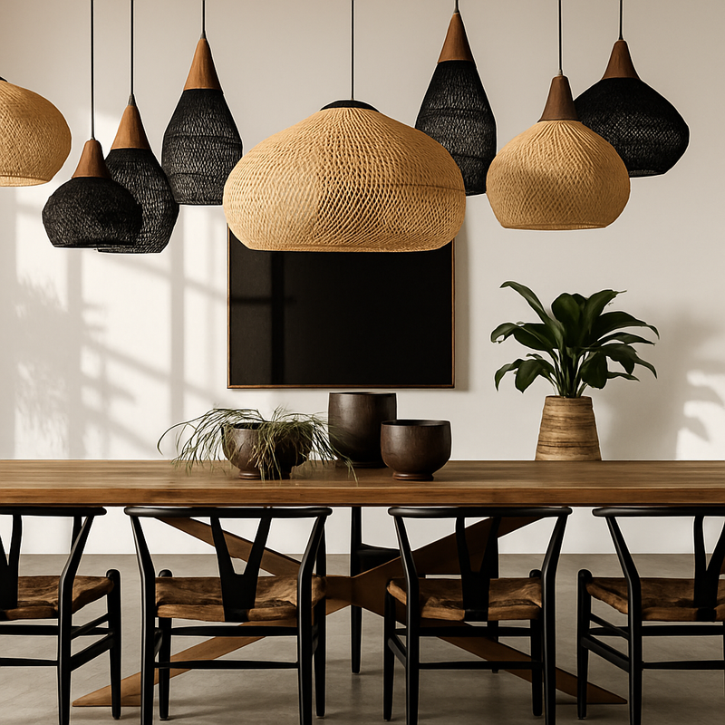 Suspension design Vintage en rotin fait à la main