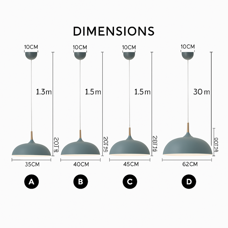 Suspension en aluminium de couleur et tige en bois Wood