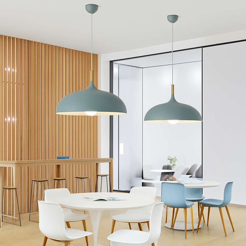 Suspension en aluminium de couleur et tige en bois Wood