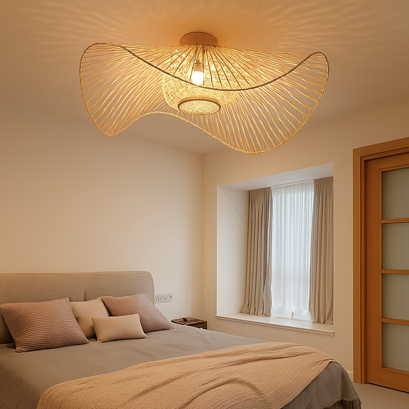 Suspension en bambou de style japonais créative pour salle à manger de restaurant E27