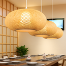Suspension en rotin LED avec abat-jour arrondi