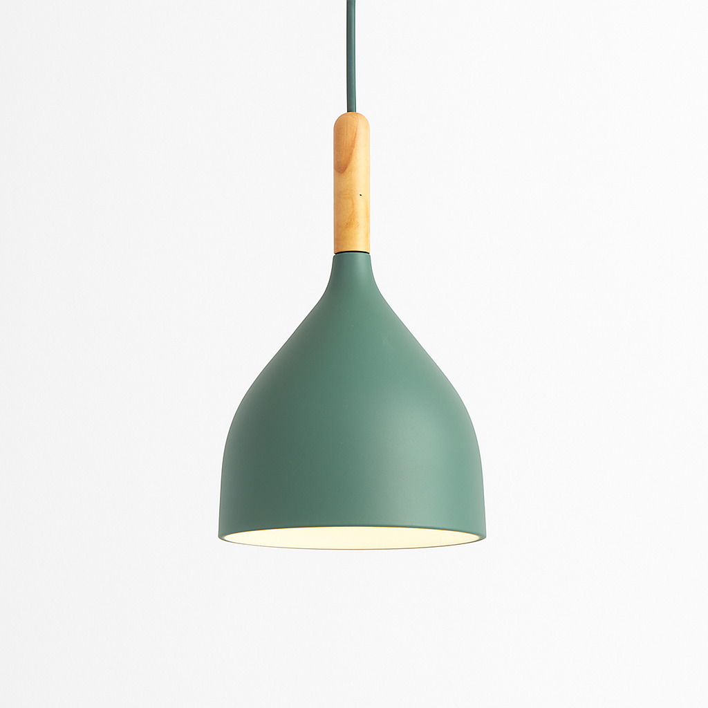 Suspension LED en métal coloré et baton en bois Nordic - vue 13 sur 29