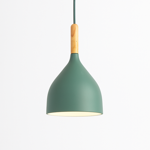 Suspension LED en métal coloré et baton en bois Nordic